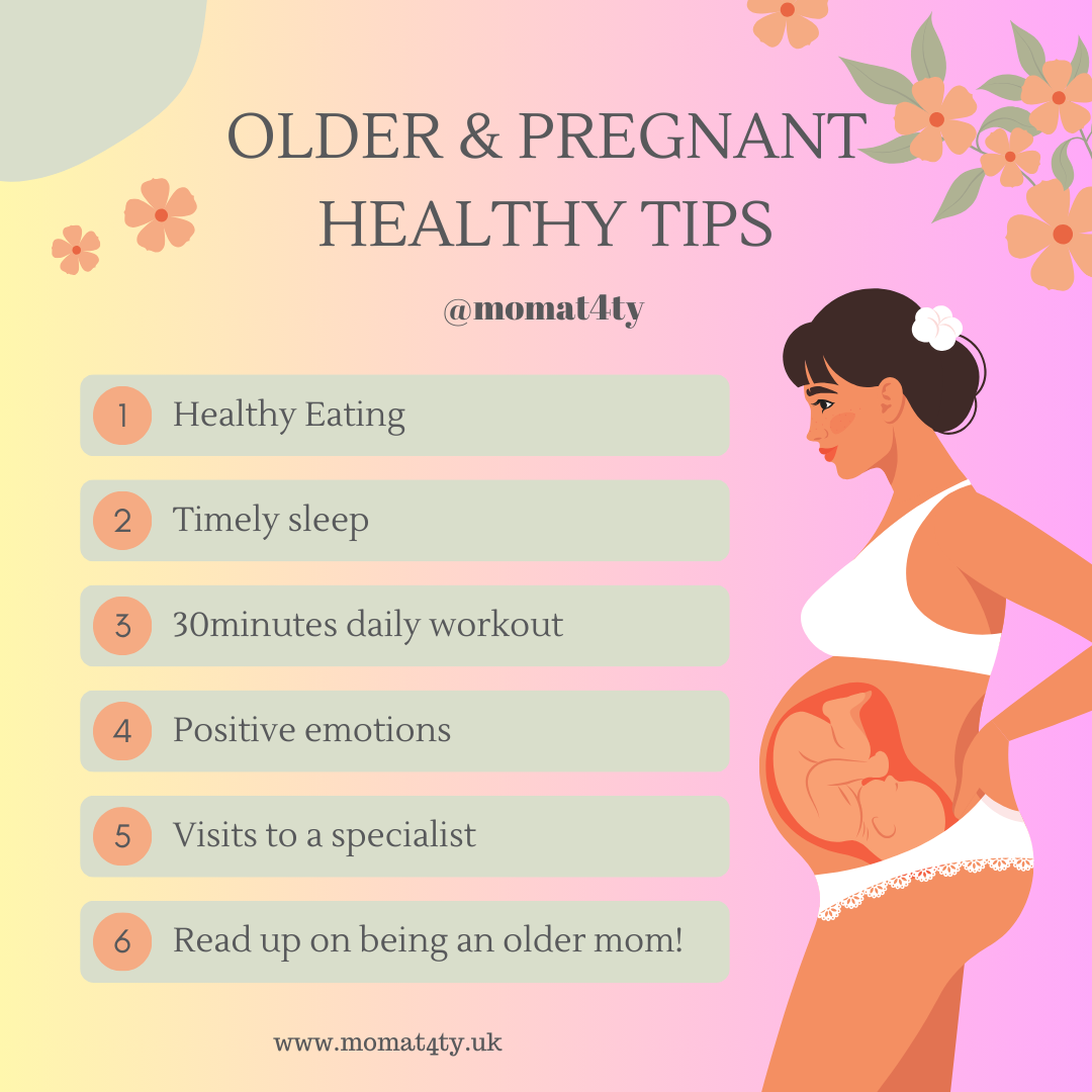 6 tips on how to stay healthy as a pregnant older mom just like the tips in the blog post.