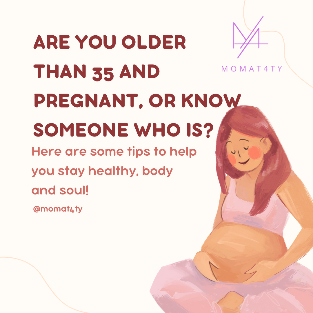 The images tell you about being an older mom as t is a gift and also shares tips for you to stay healthy